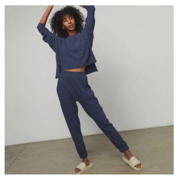 Lunya Restore Thermal Draped Jogger Medium Blue Waffle Knit Lounge Pants Comfort - Picture 2 of 14